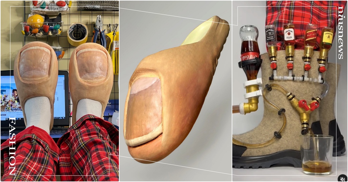 「超巨大拇指拖鞋」IG爆紅！10雙設計師獵奇改造神鞋，NIKE葡萄鞋、靴子可調酒 俄羅斯設計師、幽默拖鞋推薦、大拇哥拖鞋、室內拖鞋推薦、大拇指拖鞋、設計師改造球鞋、設計師拖鞋、調酒靴子、canyaon設計師